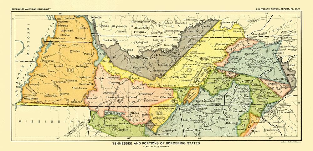 Tennessee - Bordering States - Hoen 1896 art print by Hoen for $57.95 CAD