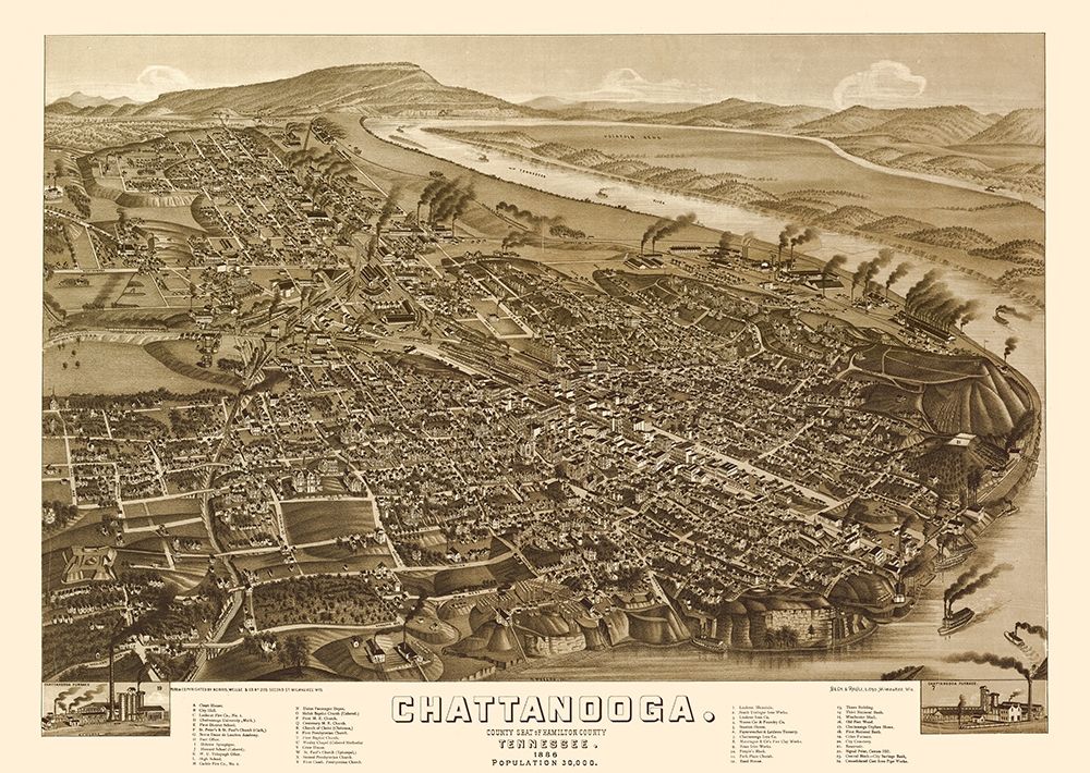 Chattanooga Tennessee - Wellge 1886 art print by Wellge for $57.95 CAD