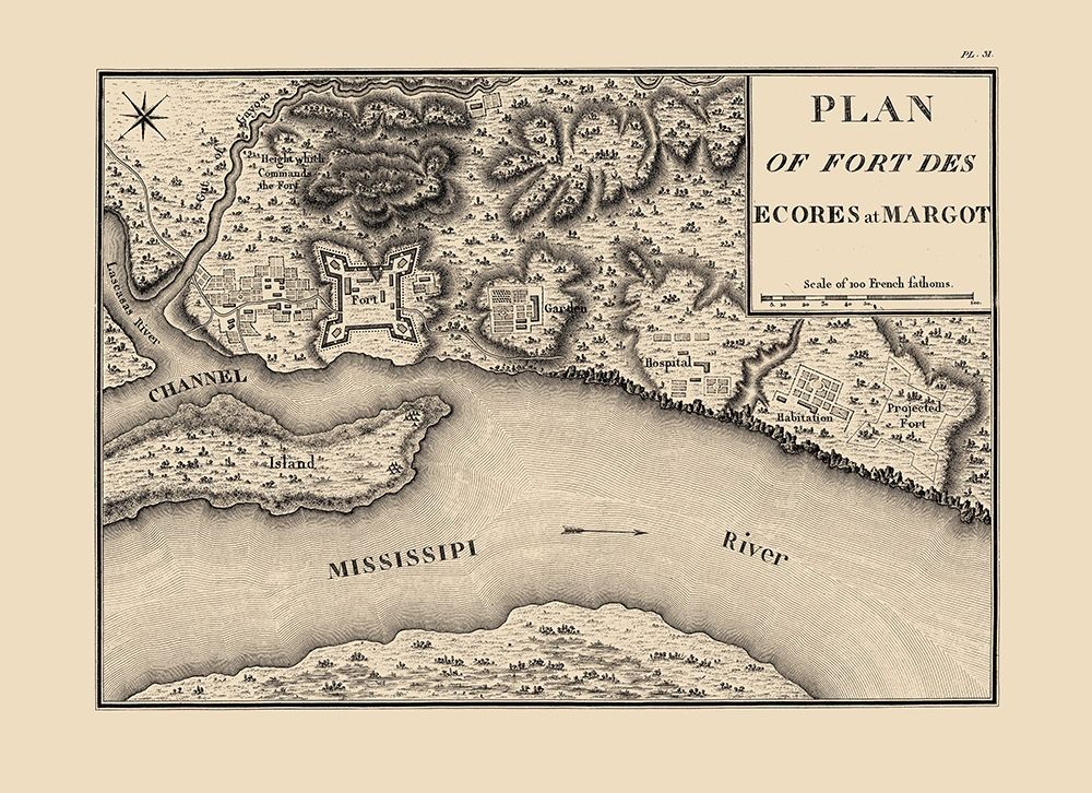 Fort Des Escores, Margot Tennessee - Collot 1796 art print by Collot for $57.95 CAD