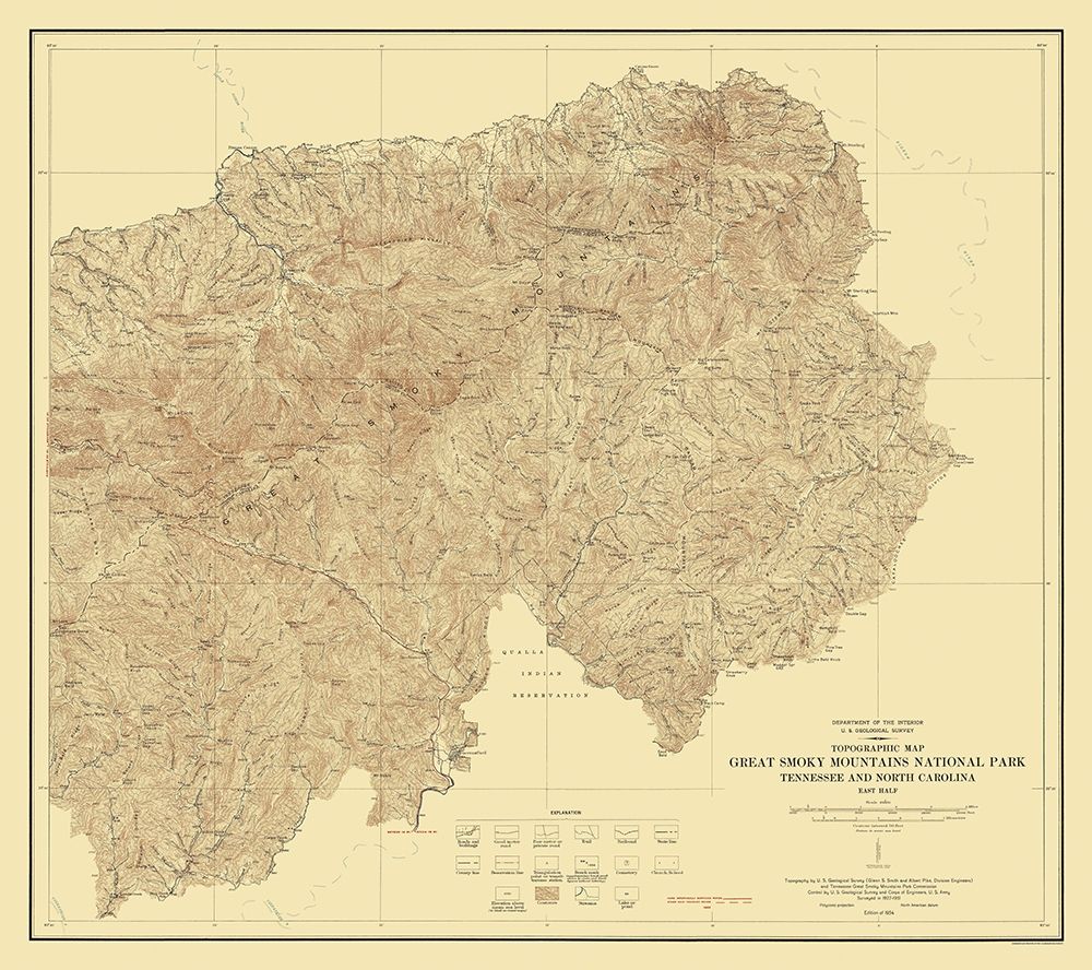Great Smoky Mountains Tennessee - USGS 1934 art print by USGS for $57.95 CAD