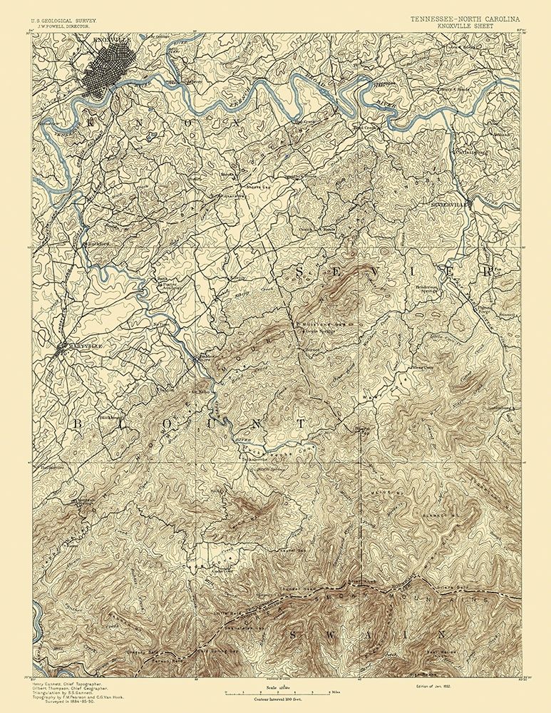 Knoxville Tennessee North Carolina Sheet art print by USGS for $57.95 CAD