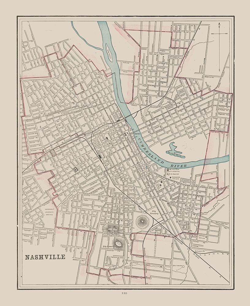 Nashville  Tennessee - Cram 1892 art print by Cram for $57.95 CAD