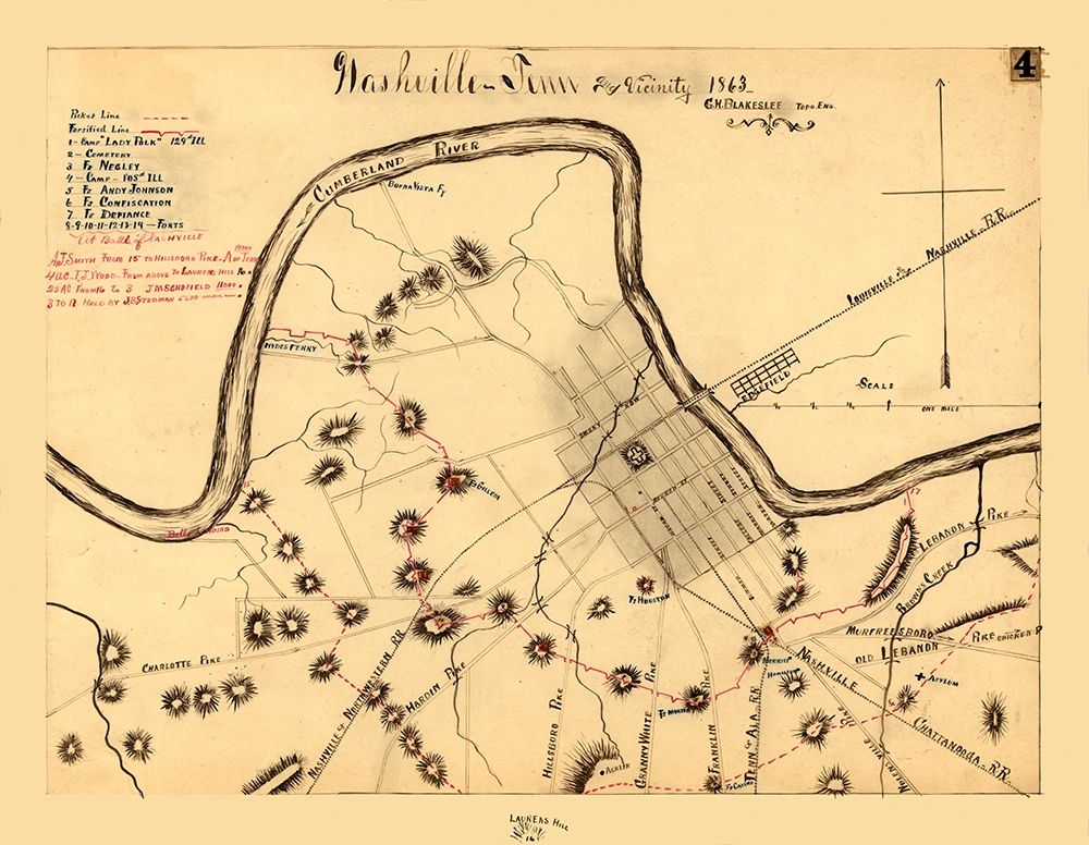 Nashville Tennessee - Blakeslee 1863 art print by Blakeslee for $57.95 CAD