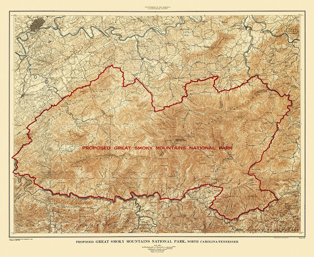 Great Smoky Mountains Tennessee North Carolina art print by USGS for $57.95 CAD