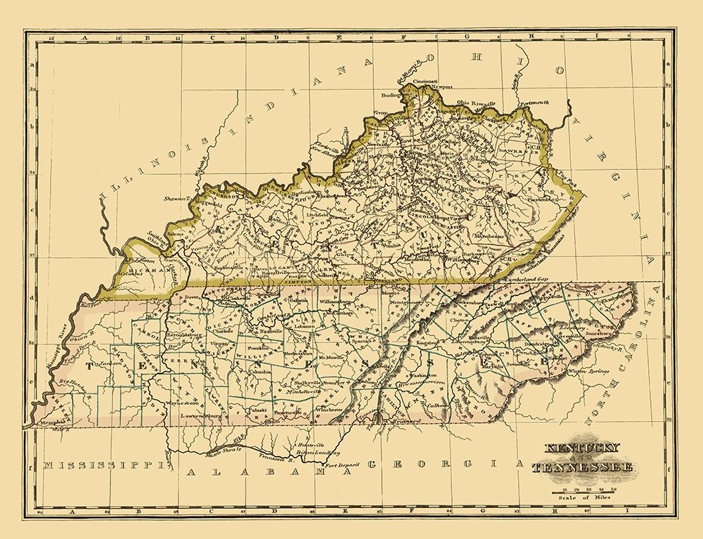 Kentucky, Tennessee - Morse 1823 art print by Morse for $57.95 CAD