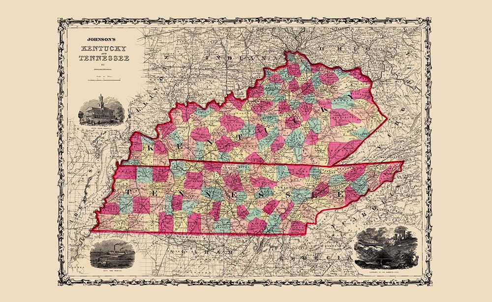 Kentucky, Tennessee - Johnson 1860 art print by Johnson for $57.95 CAD
