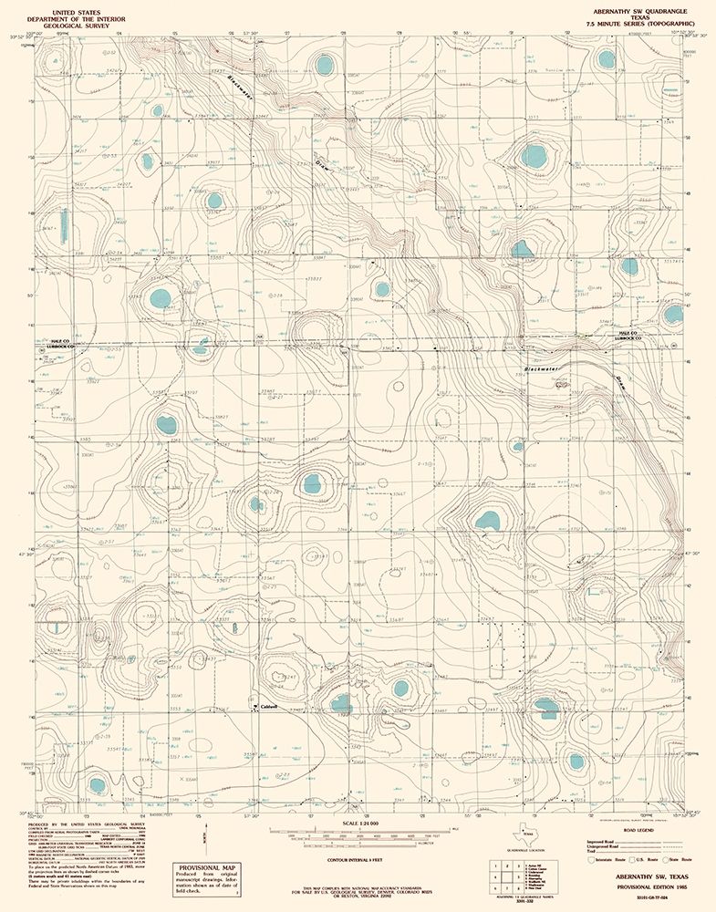 South West Abernathy Texas Quad - USGS 1985 art print by USGS for $57.95 CAD