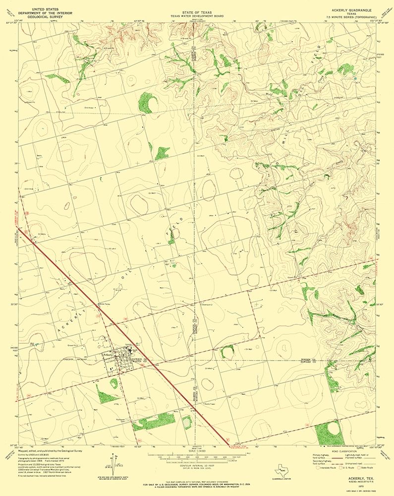 Ackerly Texas Quad - USGS 1970 art print by USGS for $57.95 CAD