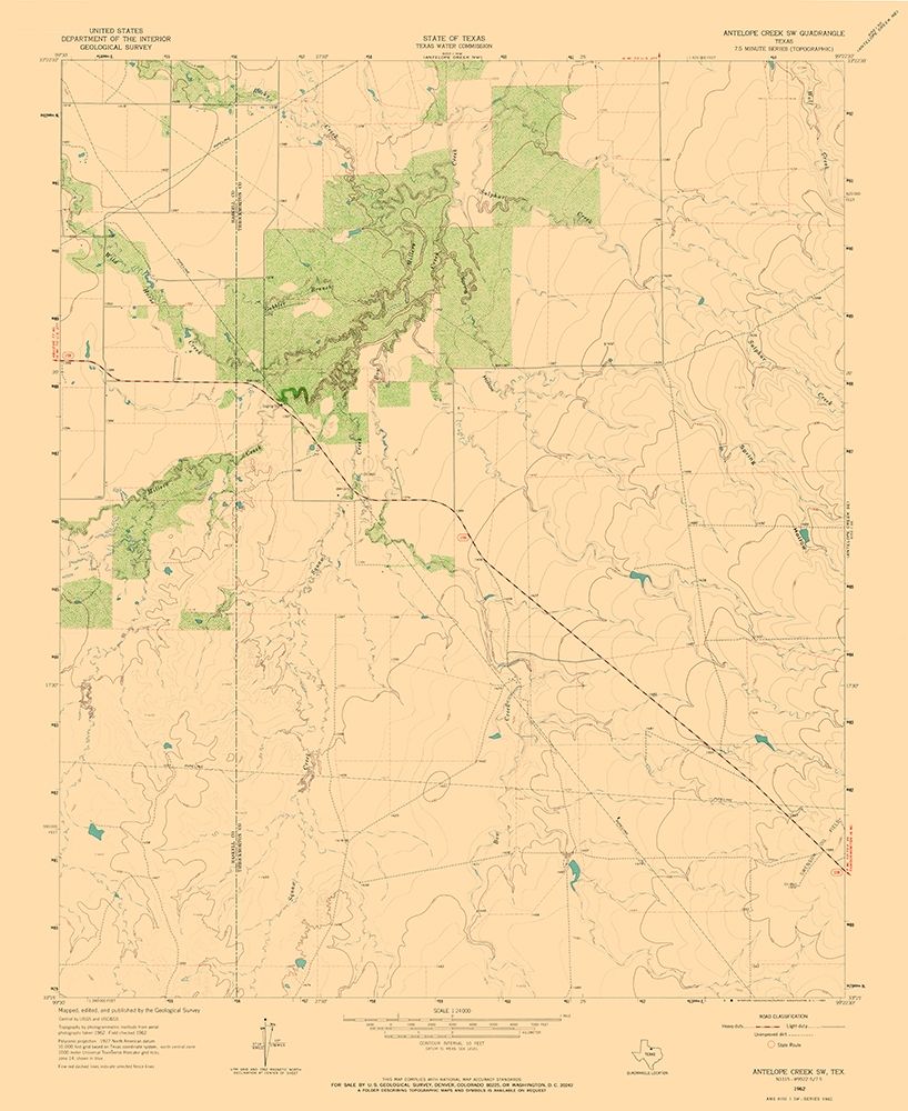 South West Antelope Creek Texas Quad - USGS 1962 art print by USGS for $57.95 CAD