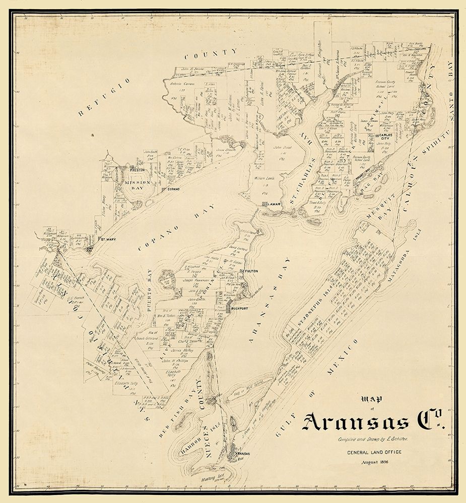 Aransas County Texas - Schutze 1896 art print by Schutze for $57.95 CAD