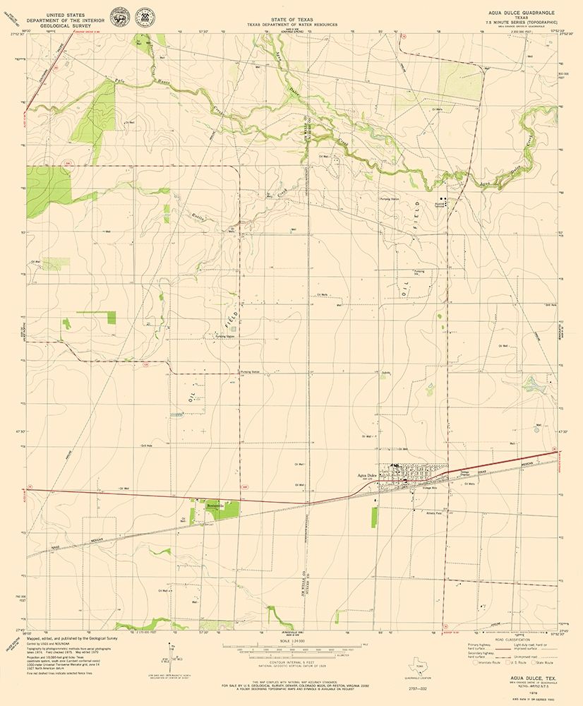 Agua Dulce Texas Quad - USGS 1979 art print by USGS for $57.95 CAD