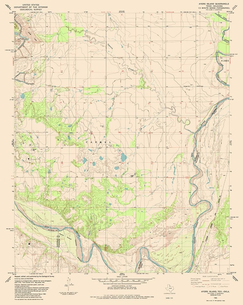 Ayers Island Texas Quad - USGS 1985 art print by USGS for $57.95 CAD