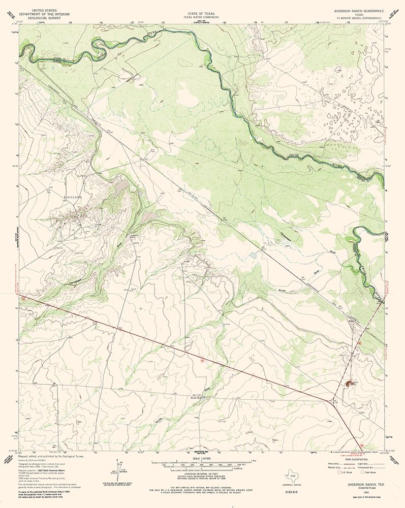 Anderson Ranch Texas Quad - USGS 1961 art print by USGS for $57.95 CAD