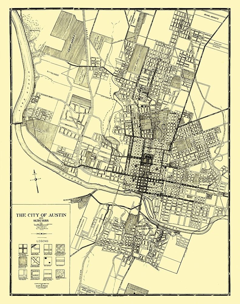 Austin, Suburbs Texas - Penick 1925 art print by Penick for $57.95 CAD