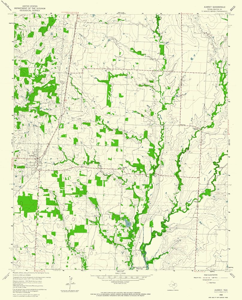 Aubrey Texas Quad - USGS 1960 art print by USGS for $57.95 CAD