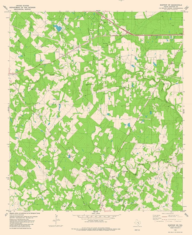 South West Bastrop Quad - USGS 1982 art print by USGS for $57.95 CAD