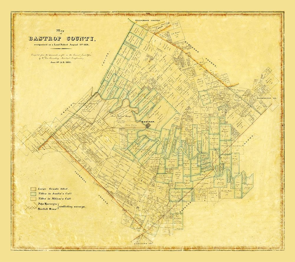 Bastrop County Texas - 1861 art print by Unknown for $57.95 CAD