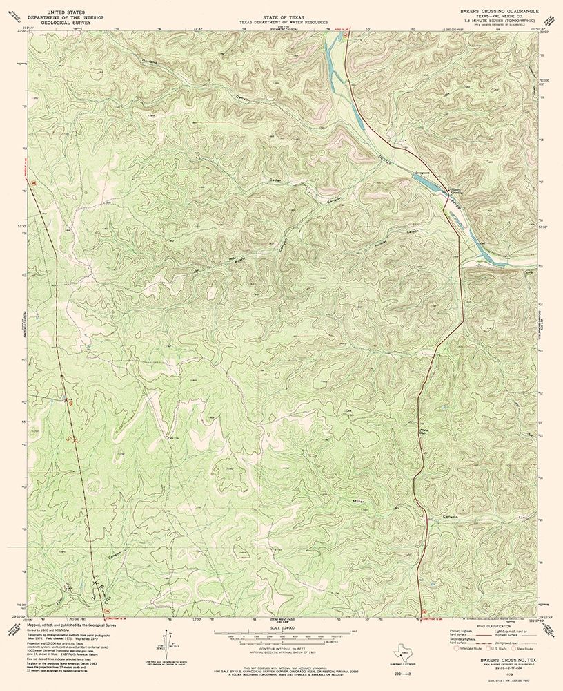 Bakers Crossing Texas Quad - USGS 1979 art print by USGS for $57.95 CAD