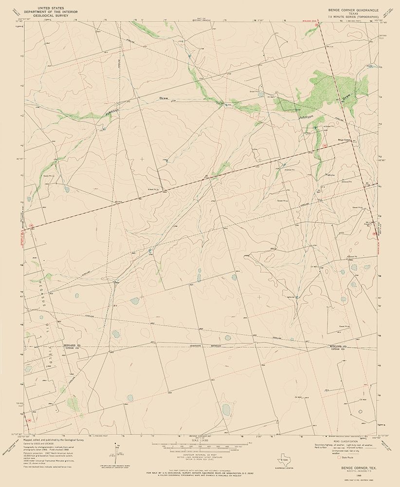 Benge Corner Texas Quad - USGS 1968 art print by USGS for $57.95 CAD