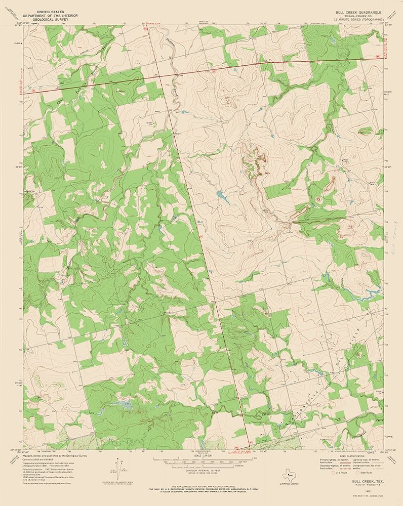 Bull Creek Texas Quad - USGS 1969 art print by USGS for $57.95 CAD