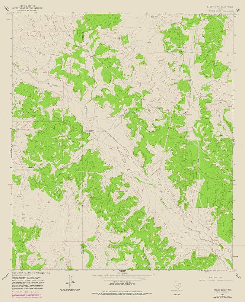 Bailey Draw Texas Quad - USGS 1964 art print by USGS for $57.95 CAD