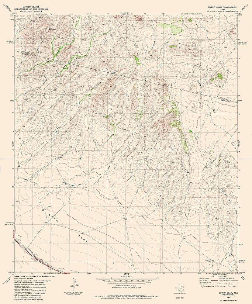 Burro Draw Texas Quad - USGS 1983 art print by USGS for $57.95 CAD