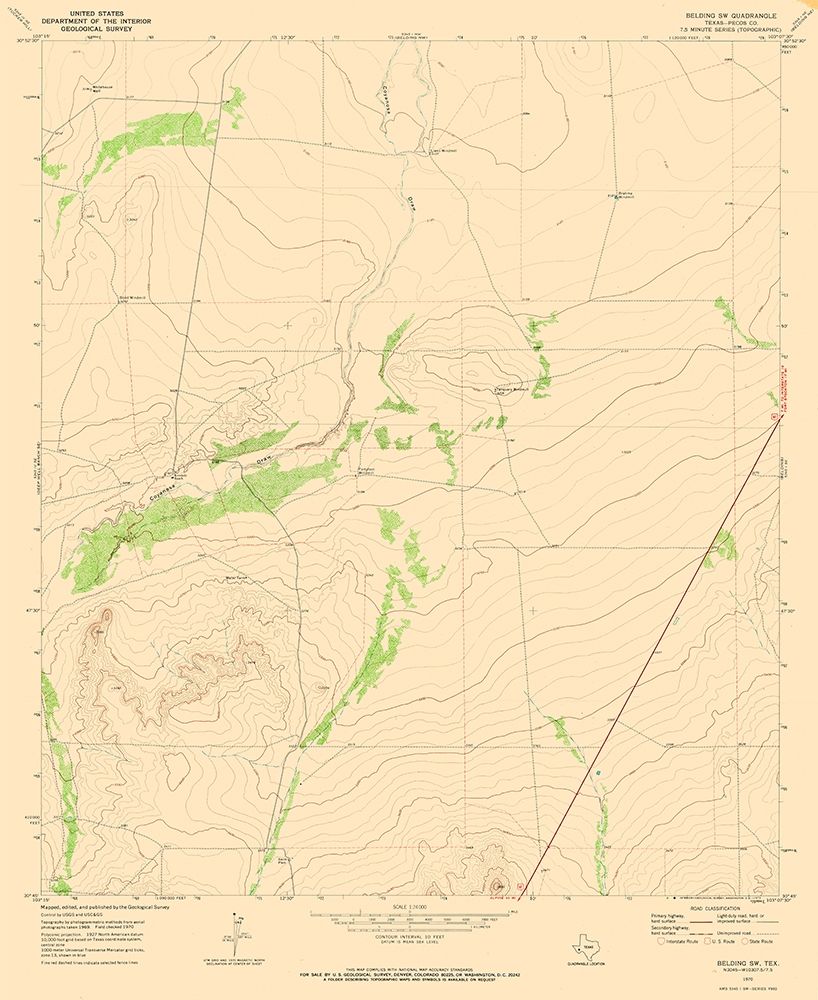 South West Belding Texas Quad - USGS 1970 art print by USGS for $57.95 CAD