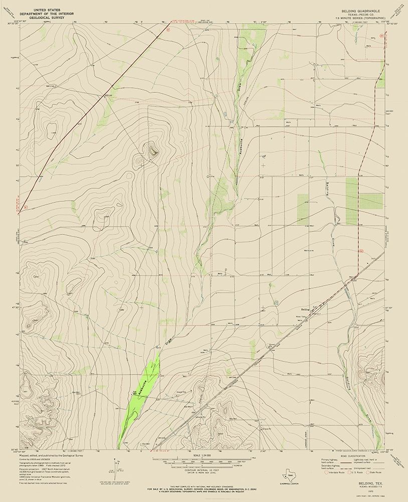 Belding Texas Quad - USGS 1970 art print by USGS for $57.95 CAD