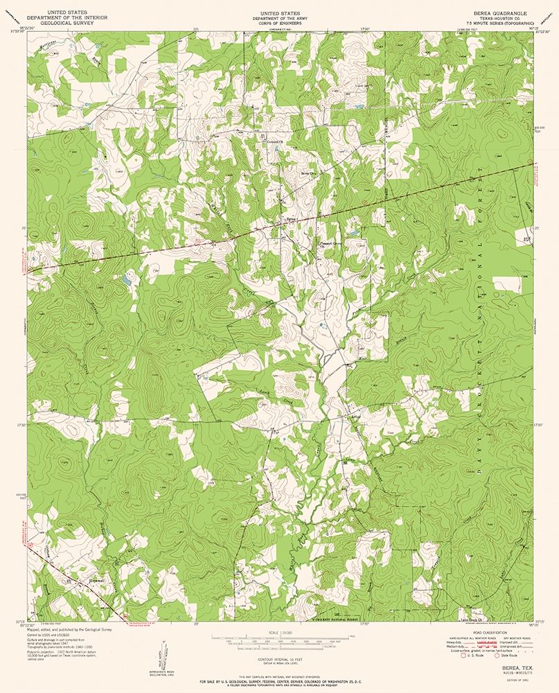 Berea Texas Quad - USGS 1951 art print by USGS for $57.95 CAD
