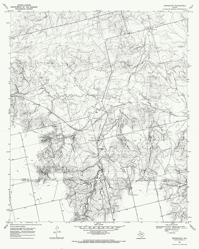 Bernecker Texas Quad - USGS 1969 art print by USGS for $57.95 CAD
