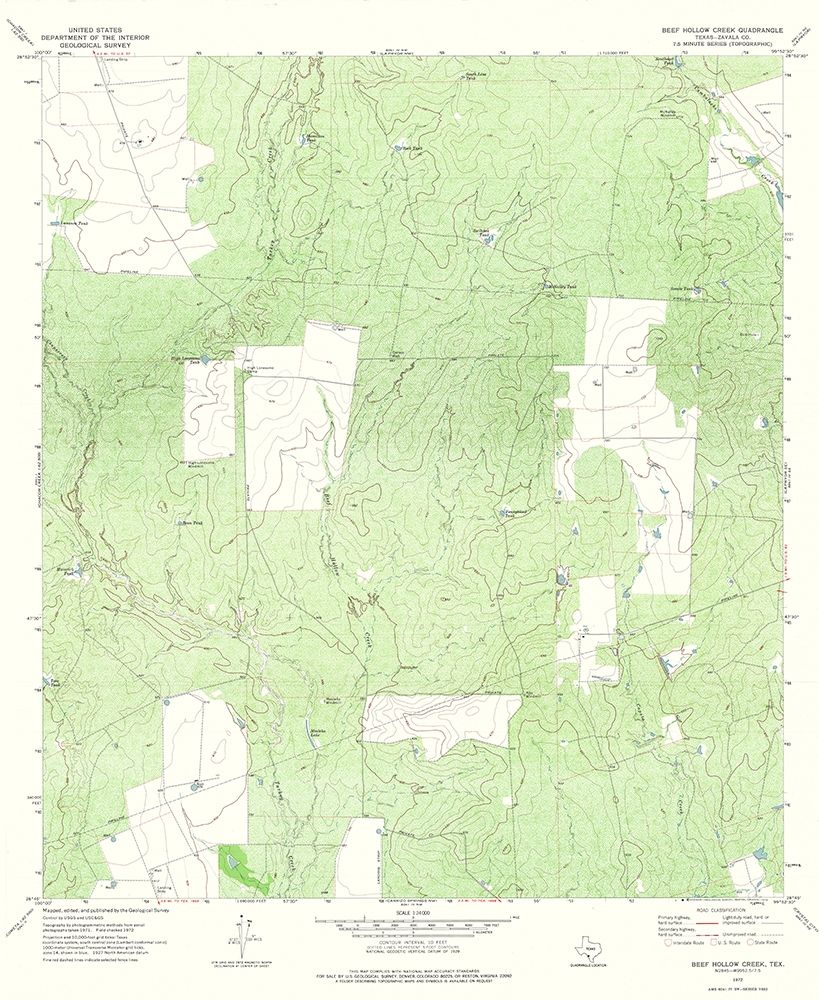 Beef Hollow Creek Texas Quad - USGS 1972 art print by USGS for $57.95 CAD