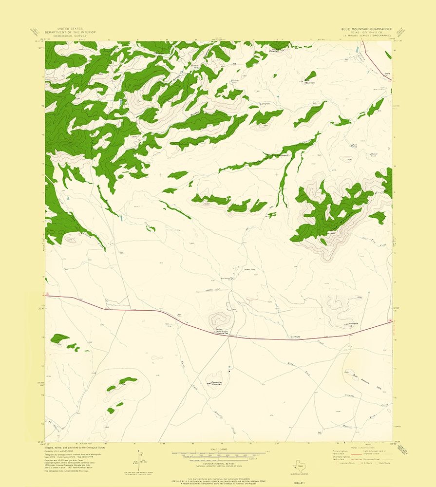 Blue Mountain Texas Quad - USGS 1978 art print by USGS for $57.95 CAD