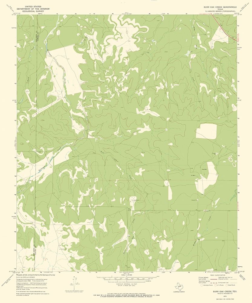 Burr Oak Creek Texas Quad - USGS 1970 art print by USGS for $57.95 CAD