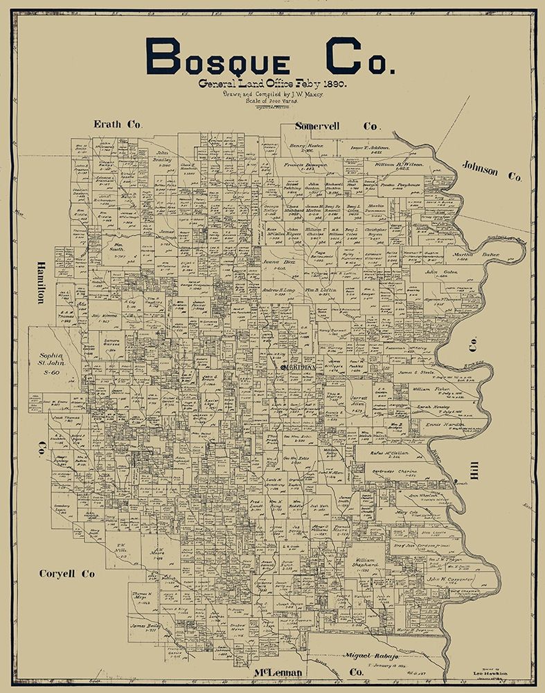 Bosque County Texas - Maxcy 1890 art print by Maxcy for $57.95 CAD
