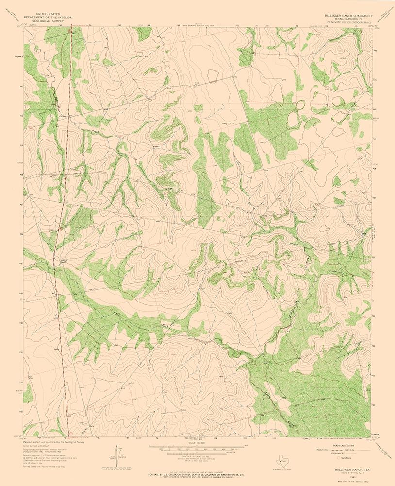 Ballinger Ranch Texas Quad - USGS 1963 art print by USGS for $57.95 CAD