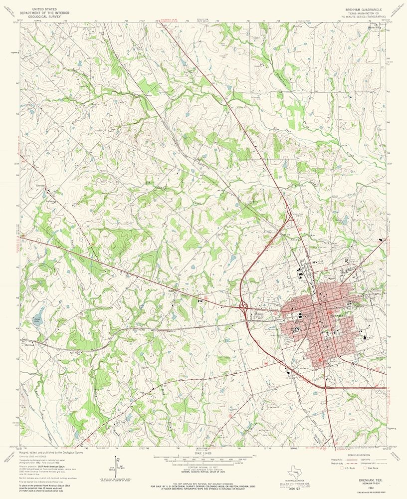 Brenham Texas Quad - USGS 1963 art print by USGS for $57.95 CAD