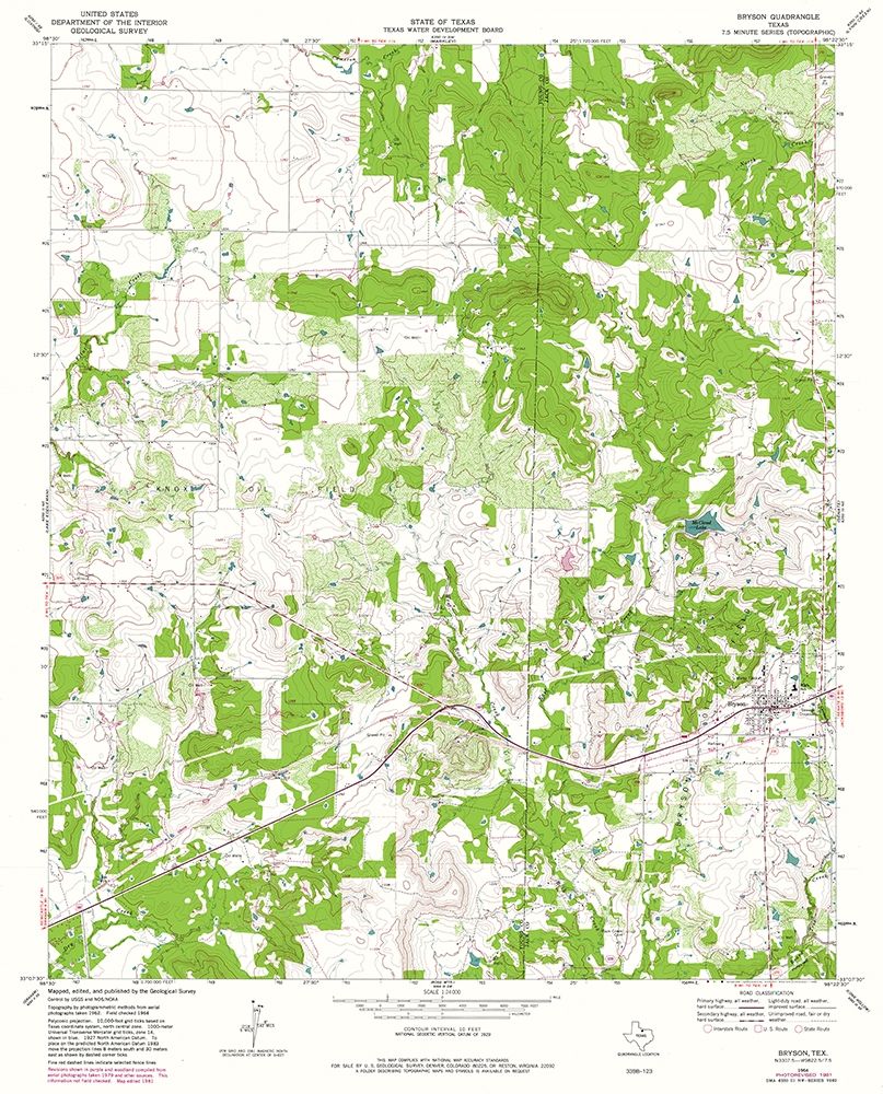 Bryson Texas Quad - USGS 1964 art print by USGS for $57.95 CAD
