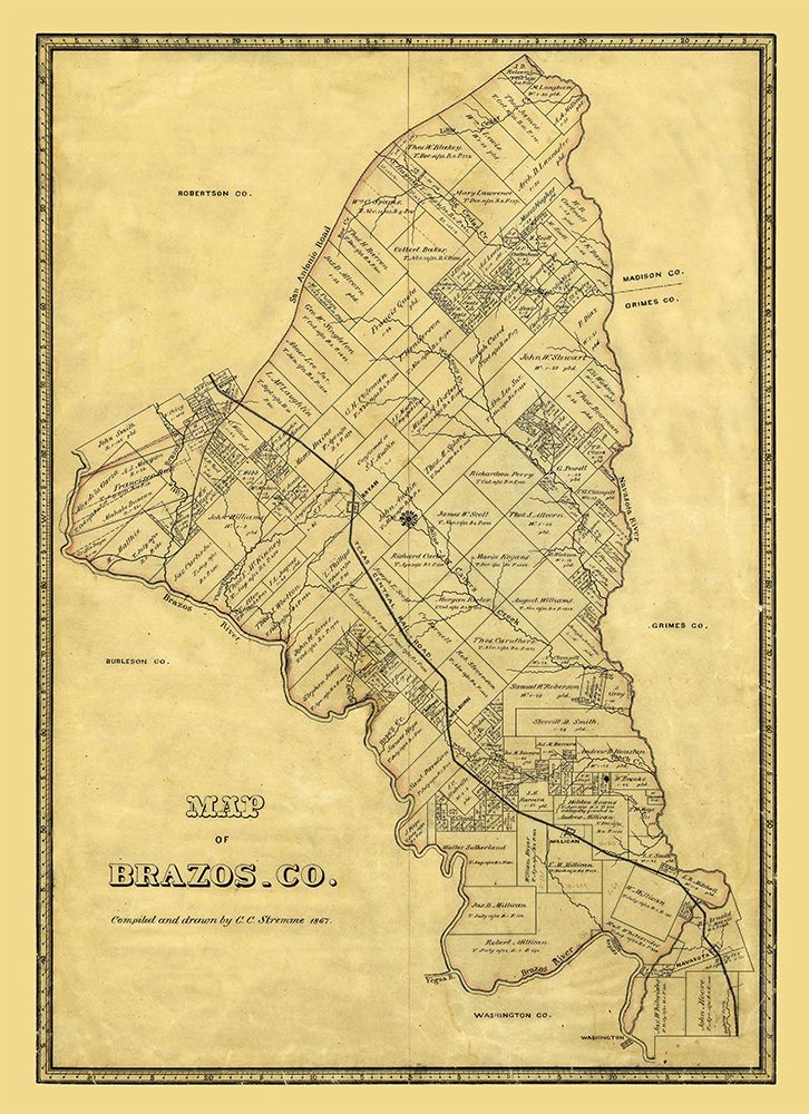 Brazos County Texas - Stremme 1867 art print by Stremme for $57.95 CAD