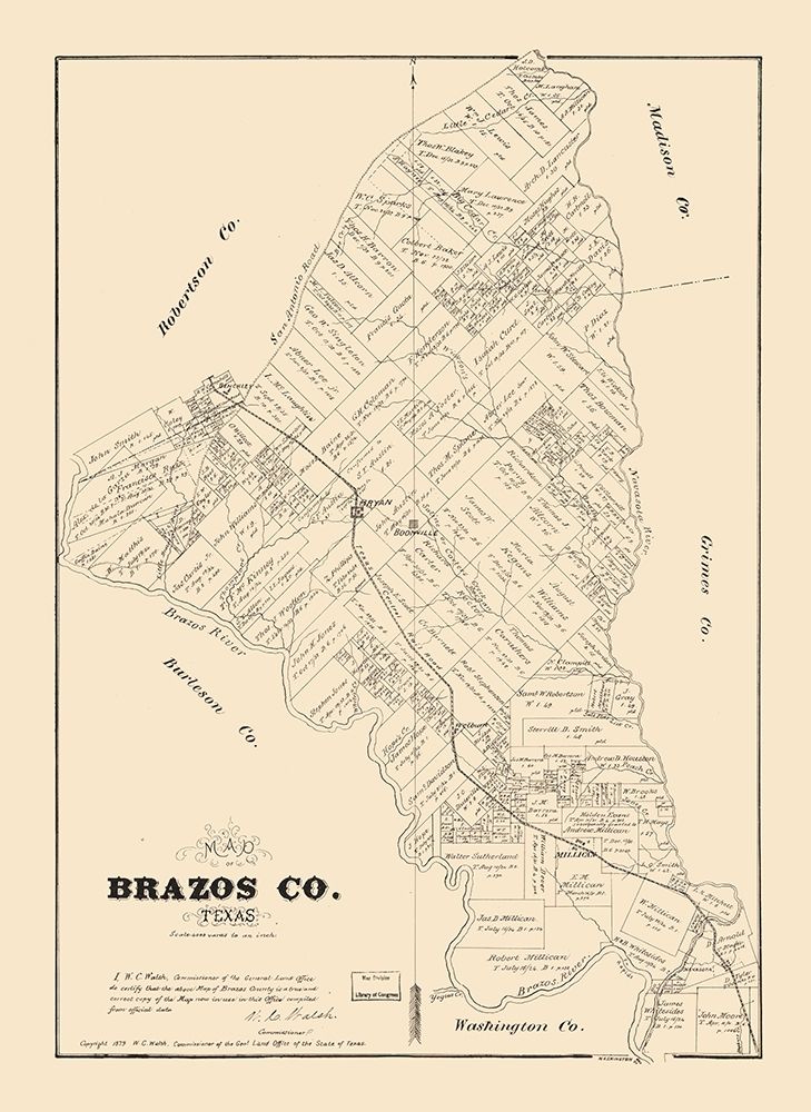 Brazos County Texas - Walsh 1879 art print by Walsh for $57.95 CAD