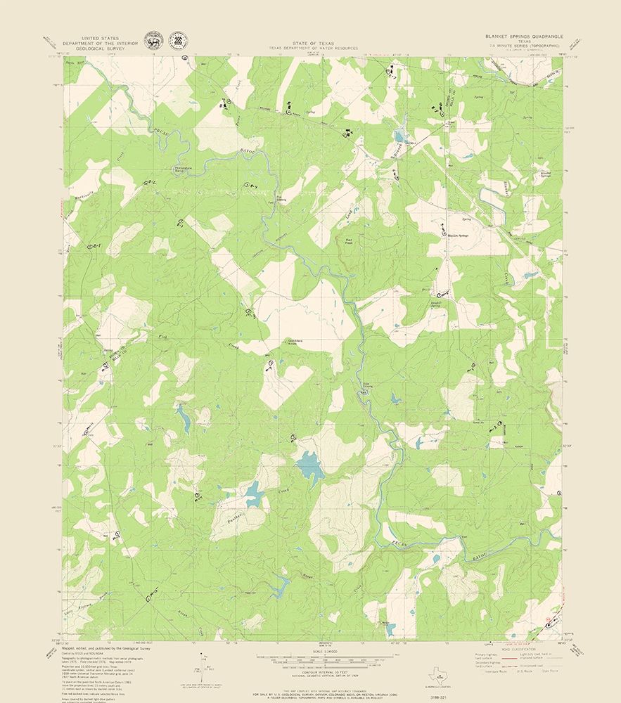 Blanket Springs Texas Quad - USGS 1979 art print by USGS for $57.95 CAD
