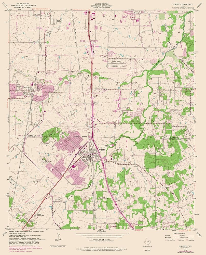 Burleson Texas Quad - USGS 1955 art print by USGS for $57.95 CAD