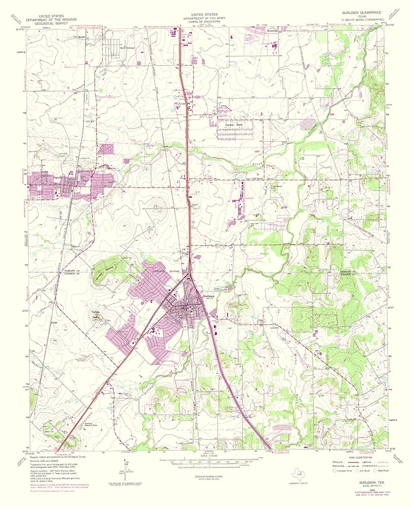Burleson Texas Quad - USGS 1974 art print by USGS for $57.95 CAD