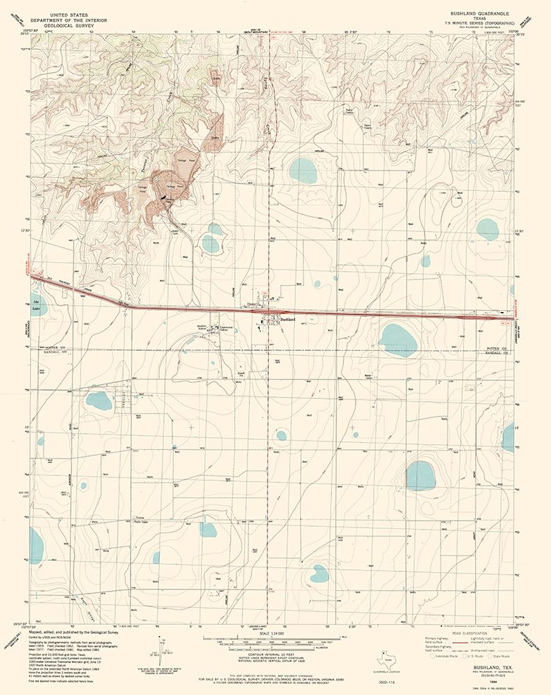 Bushland Texas Quad - USGS 1984 art print by USGS for $57.95 CAD