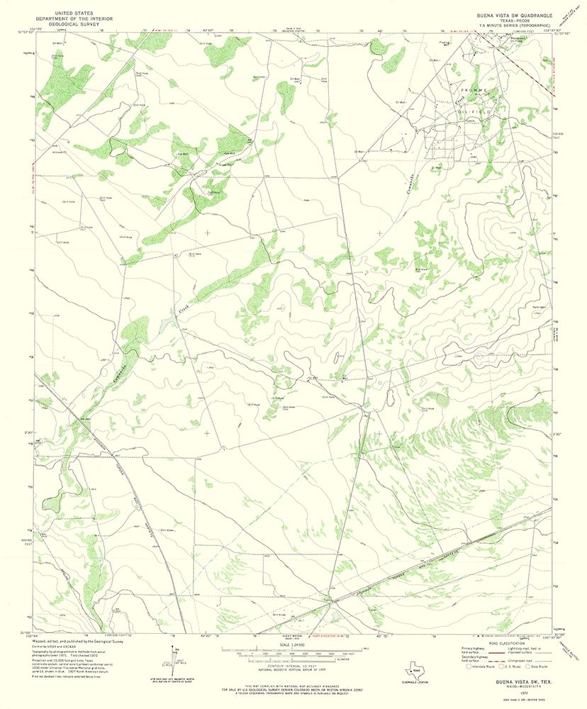 South West Buena Vista Texas Quad - USGS 1972 art print by USGS for $57.95 CAD