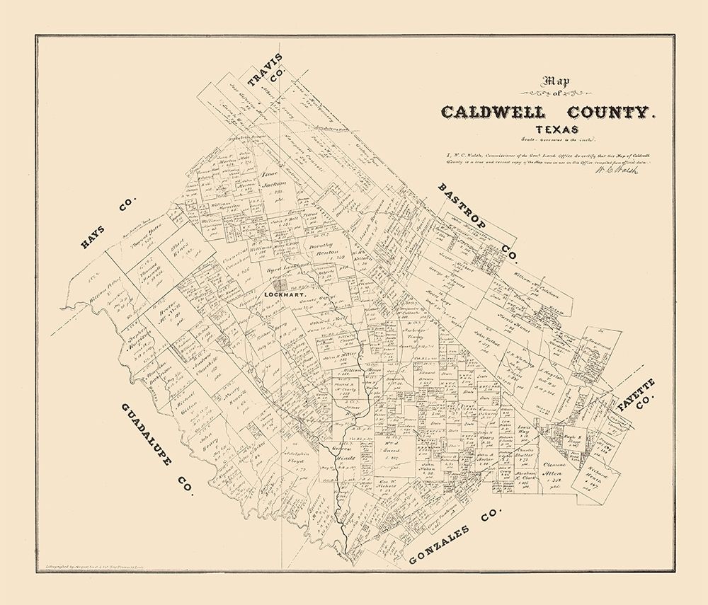 Caldwell County Texas - Walsh 1879 art print by Walsh for $57.95 CAD