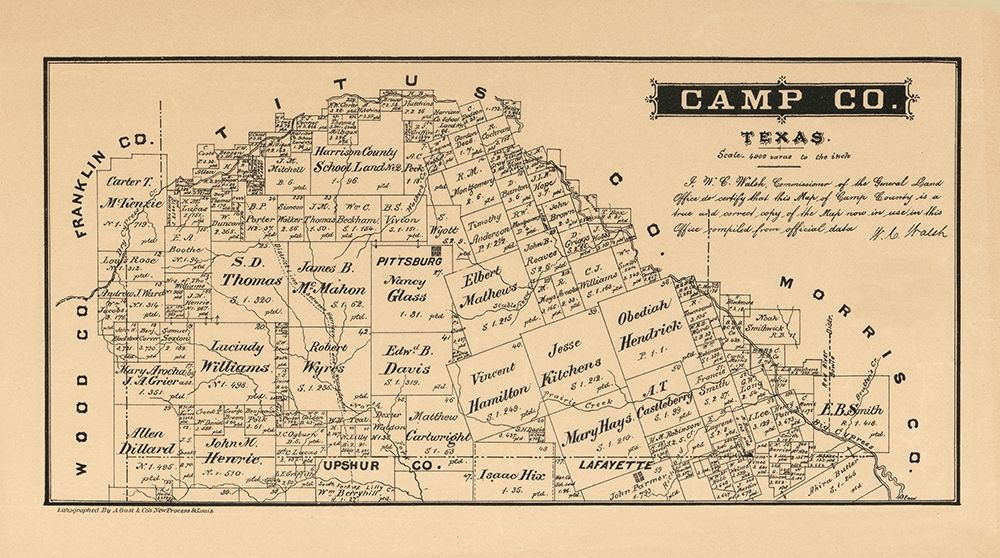 Camp County Texas - Walsh 1879 art print by Walsh for $57.95 CAD