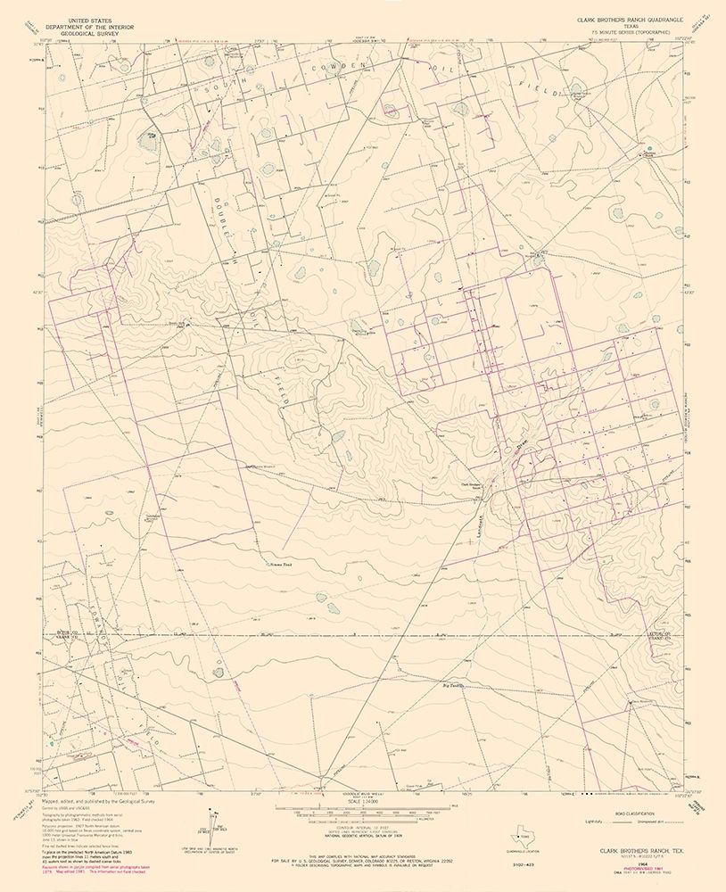 Clark Brothers Ranch Texas Quad - USGS 1981 art print by USGS for $57.95 CAD