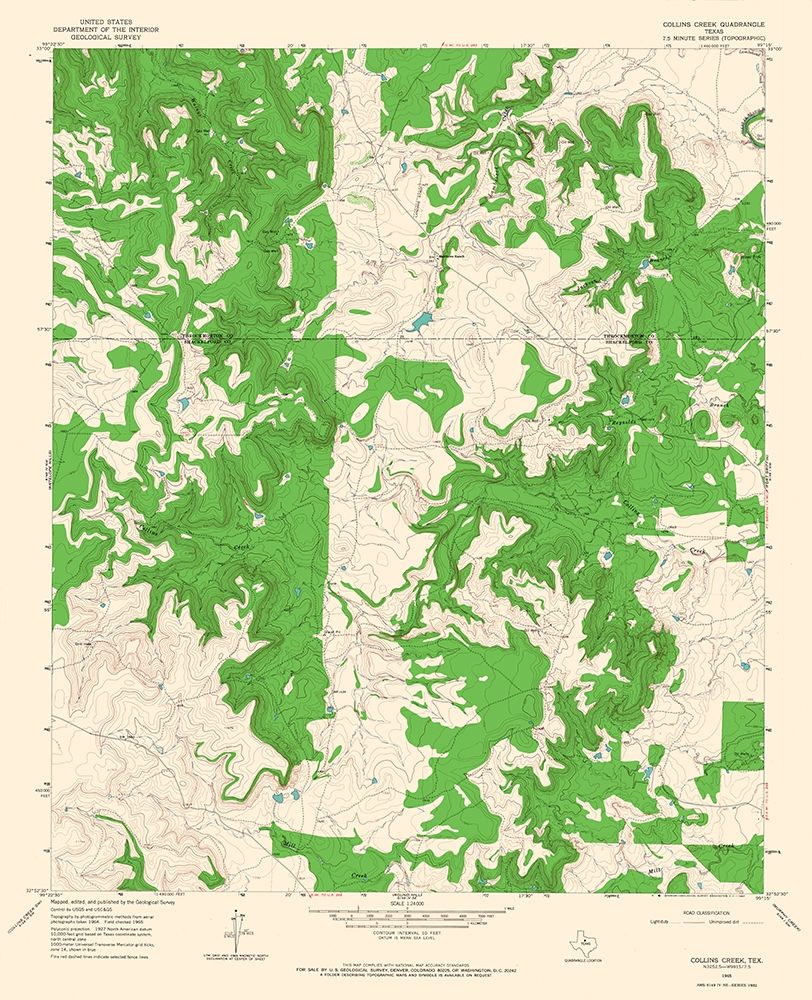 Collins Creek Texas Quad - USGS 1965 art print by USGS for $57.95 CAD