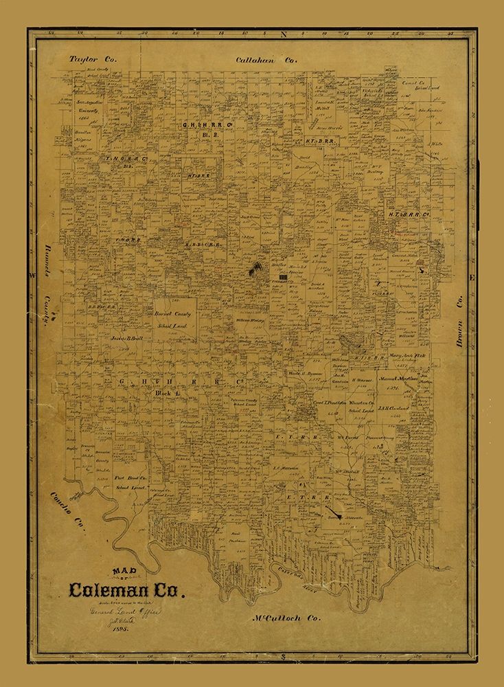 Coleman County Texas - Clark 1895 art print by Clark for $57.95 CAD