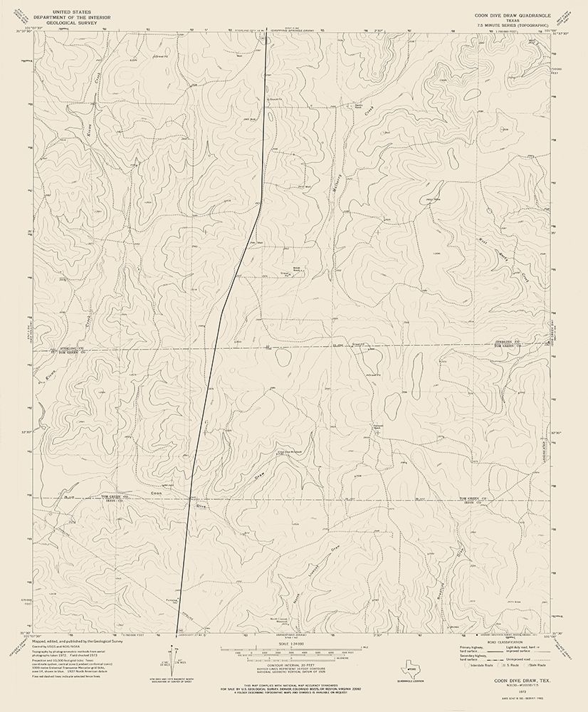 Coon Dive Draw Texas Quad - USGS 1973 art print by USGS for $57.95 CAD